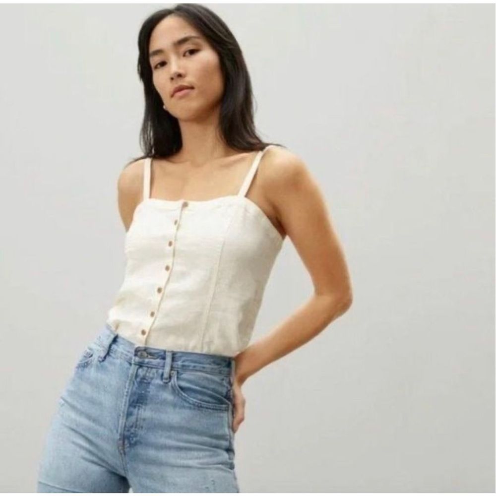 Everlane Button Down Linen Cami Cropped Beige Size 8